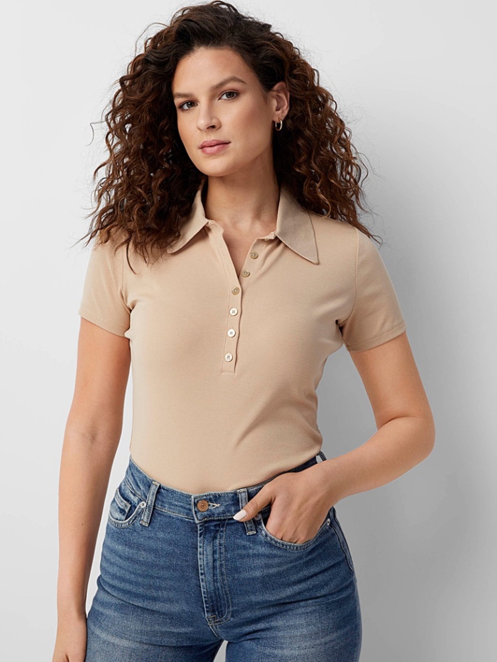 Michael Michael Kors Short Sleeve Polo Golden Buttons - Beige size XS